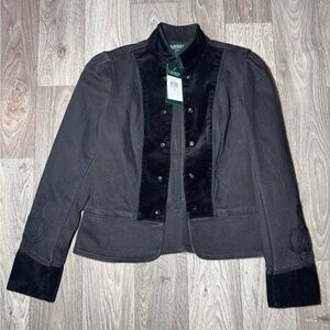 Lauren Ralph Lauren Black Denim Jacket Velvet Double Button Onyx Size 2